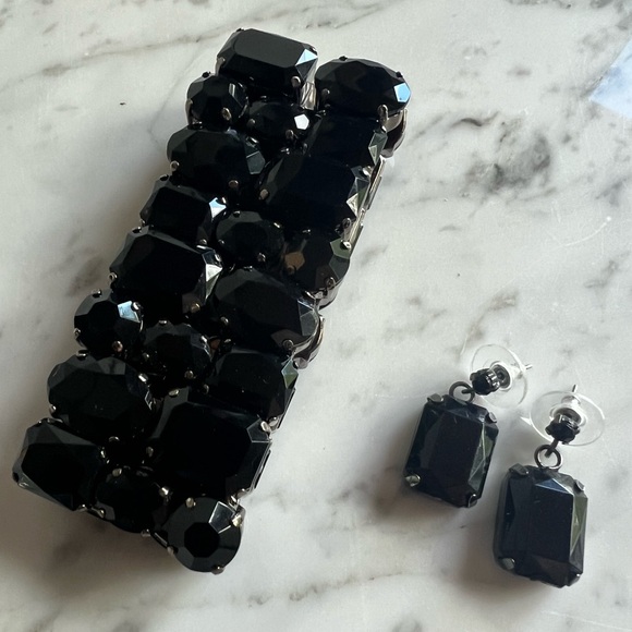 ✨Free with purchase✨Jet black faceted stone set - bracelet and earnings - Picture 2 of 7